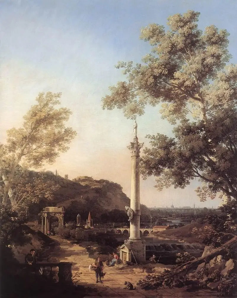 Capriccio : flodlandskab med en søjle - Canaletto