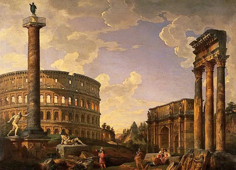Capriccio romain, ruiner med Colosseum - Giovanni Paolo Panini