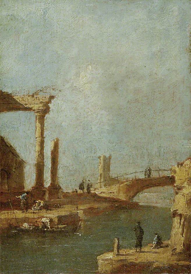 Capriccio : Ruines et un pont - Francesco Guardi image 1 copie peinte à la main à l’huile