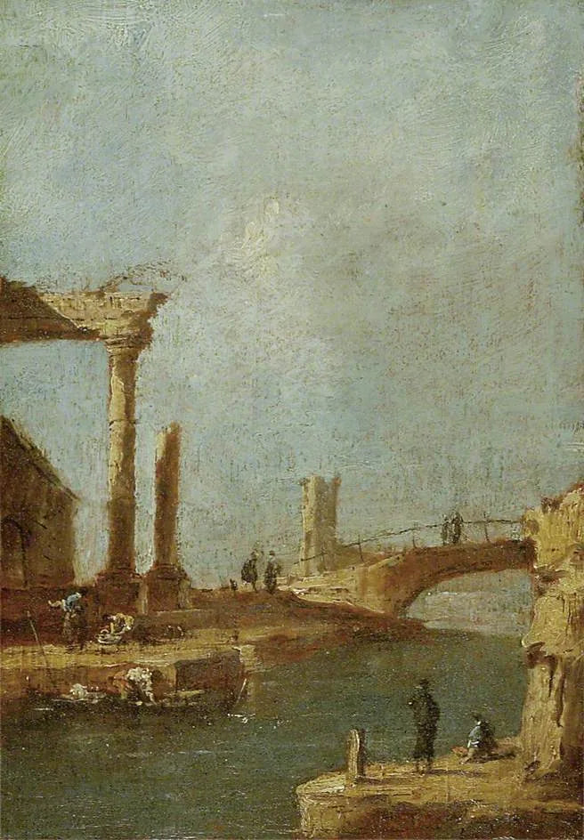 Capriccio: Ruiner og en bro - Francesco Guardi