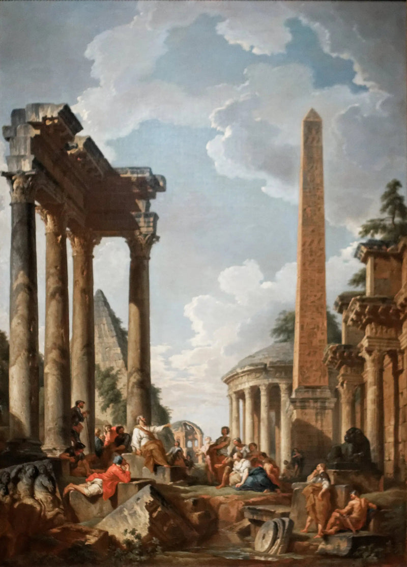 Arkitektonisk caprice med prædikant i romerske ruiner - Giovanni Paolo Panini