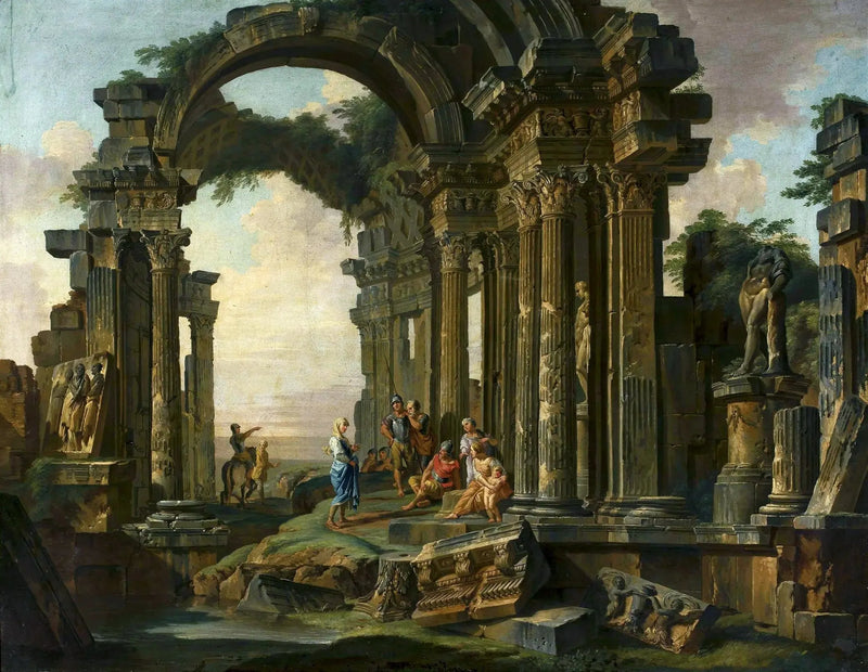 Caprice architectural med romerske ruiner - Giovanni Paolo Panini