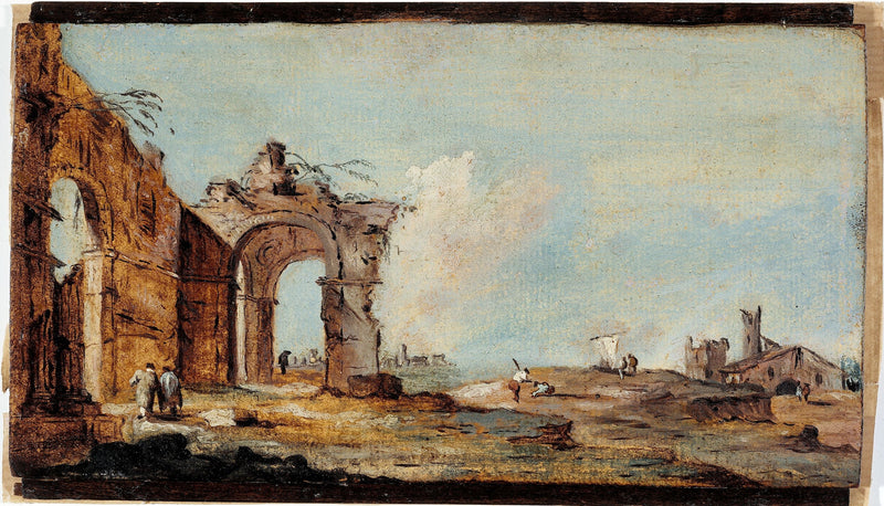 Caprice, med bueskydning og fiskerhuse - Francesco Guardi