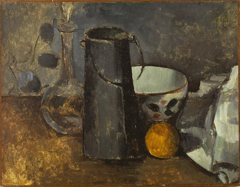 Karaffel, mælkekasse, skål og appelsin - Paul Cézanne