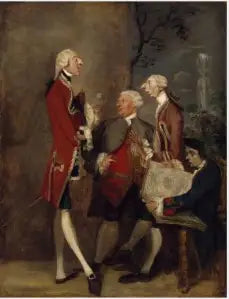 Karikatur af Thomas Brudenell, baron Bruce, af den ærede John Ward, af Joseph Leeson, kommende 2. greve af Milltown, og af Joseph Henry de Shafford. - Joshua Reynolds