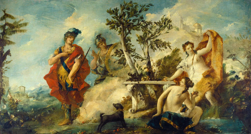 Carlo og Ubaldo modstandsdygtige over for fortryllelserne fra Armides nymfer - Francesco Guardi