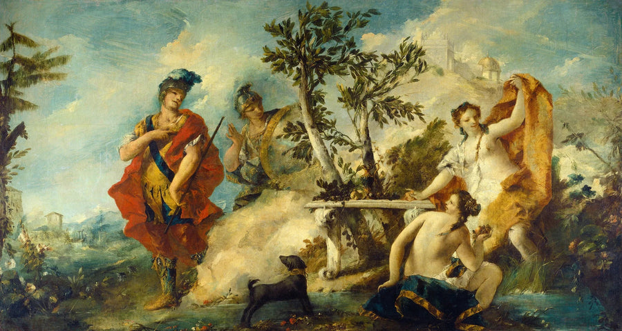 Carlo og Ubaldo modstandsdygtige over for fortryllelserne fra Armides nymfer - Francesco Guardi