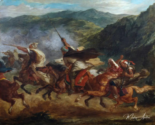 Cavalerie arabe s'exerçant à une charge - Eugène Delacroix - Reproductions de tableaux et peintures haut de gamme