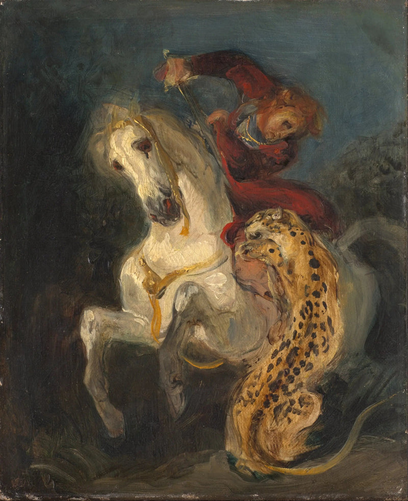 Rytter angrebet af en jaguar - Eugène Delacroix