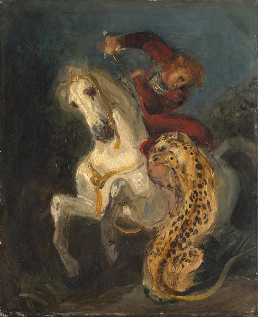 Rytter angrebet af en jaguar - Eugène Delacroix