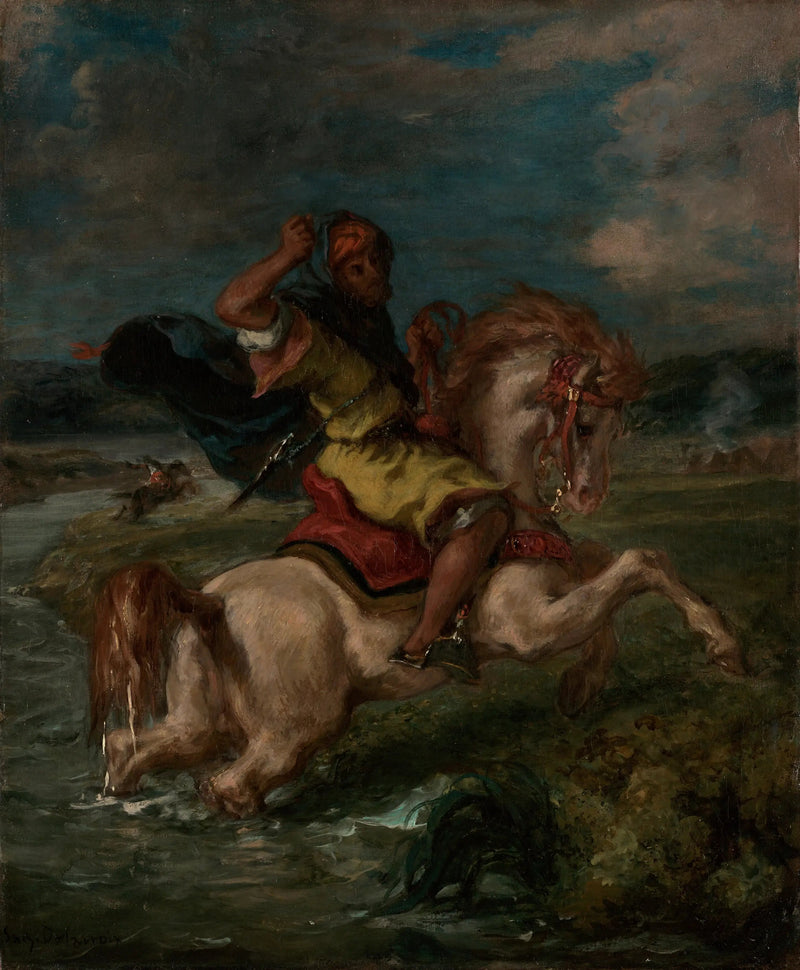 Marokkansk rytter krydser en vadested - Eugène Delacroix