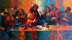 La Cène orange et turquoise — Peinture gestuelle sur commande