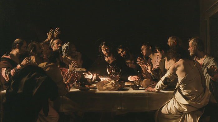 Cène du pain et du vin en clair-obscur — Peinture à l’huile sur commande