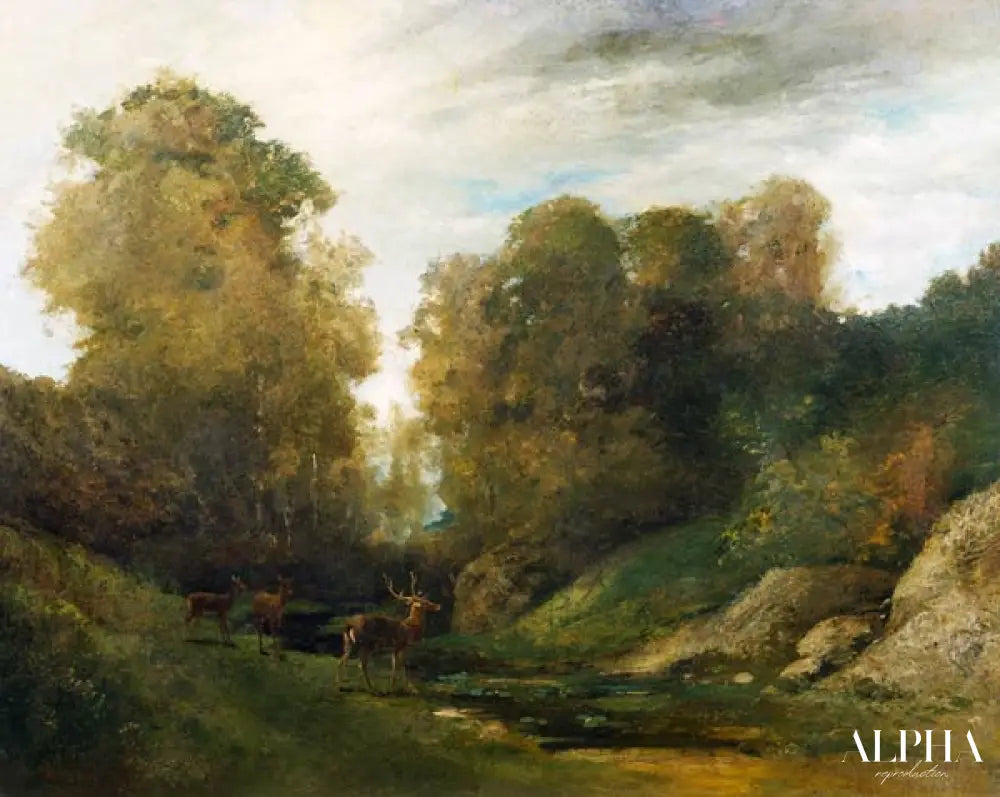 Cerf au bord de la rivière - Gustave Courbet - Reproductions de tableaux et peintures haut de gamme