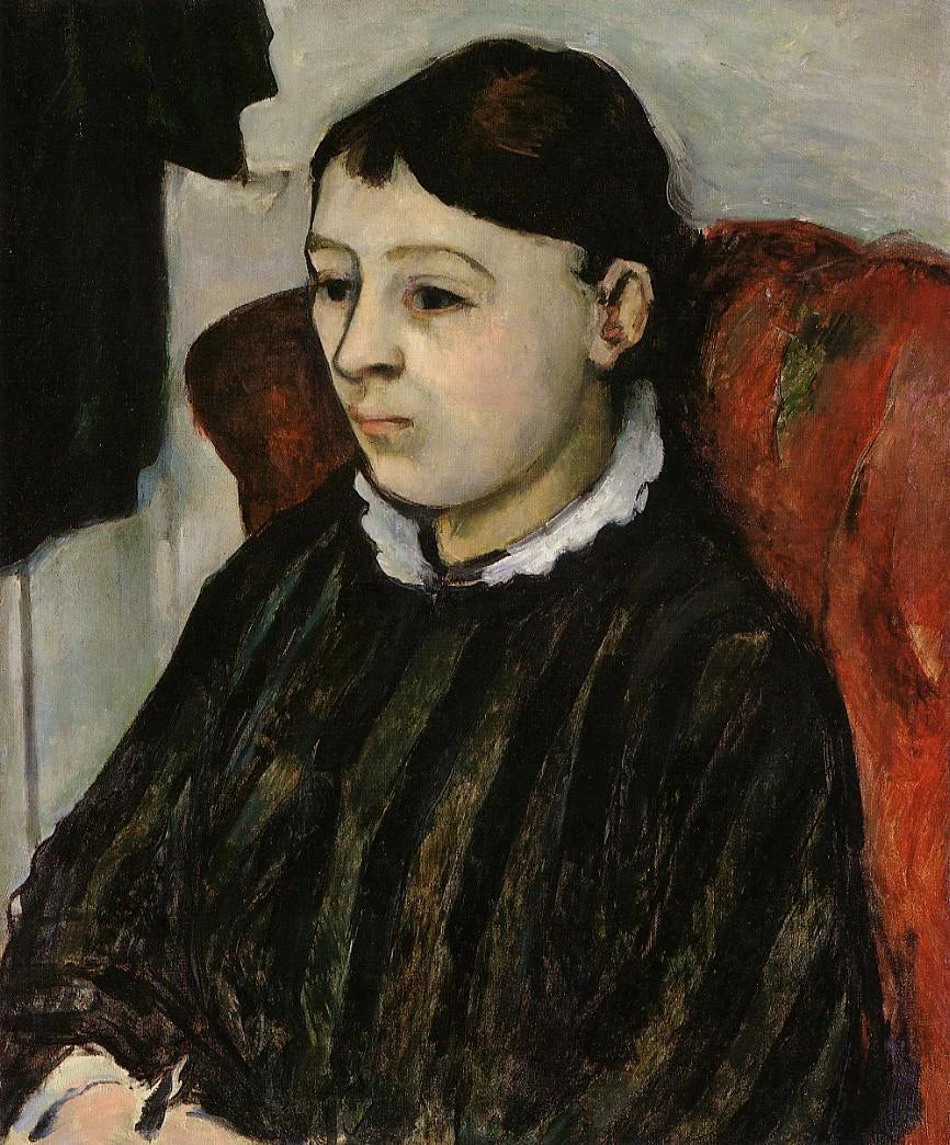 Madame Cezanne i stribet kjole - Paul Cézanne