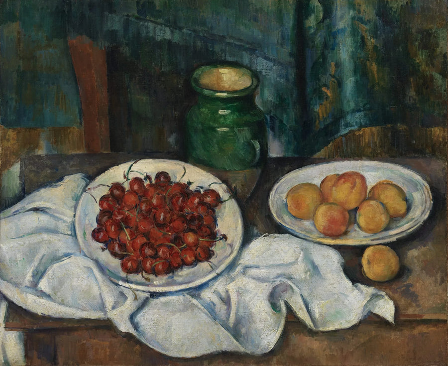 Abrikoser og kirsebær på en tallerken - Paul Cézanne