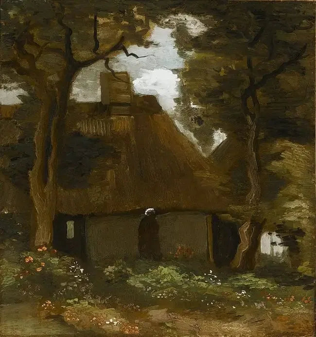 Chalet med træer og bondepige - Vincent van Gogh