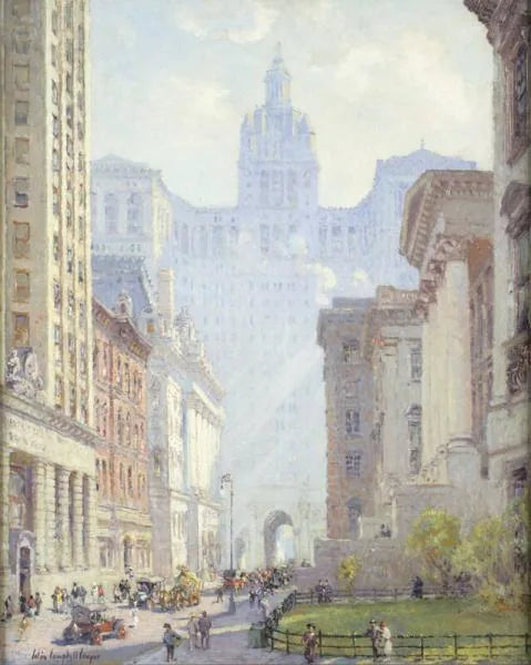 Chambers Street og rådhuset, New York. - Colin Campbell Cooper