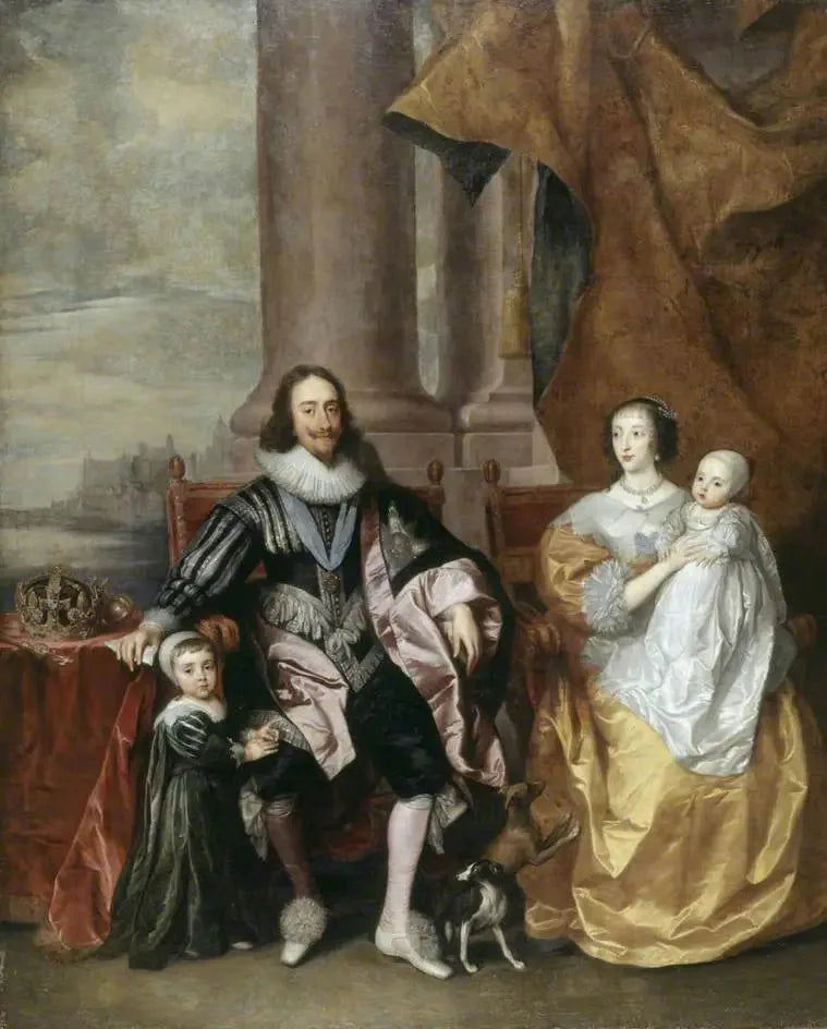 Charles Ier (1600-1649) og Henriette Marie (ca. 1609-1669), med deres to ældste børn, prins Charles (1630-1685) og prinsesse Marie (1631-1660) - Antoine van Dyck