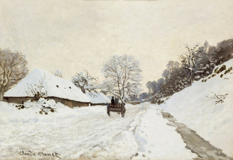 La Charrette, vej under sneen i Honfleur W50 - Claude Monet