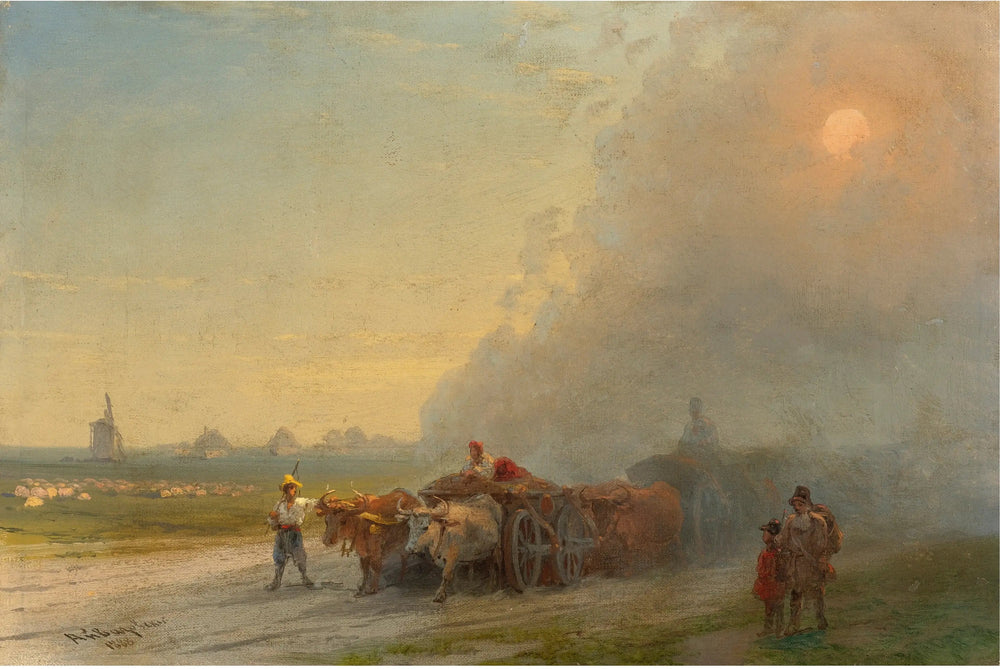Chars à bœufs dans la steppe ukrainienne - Ivan Aïvazovski image 1 reproduction artisanale de tableau