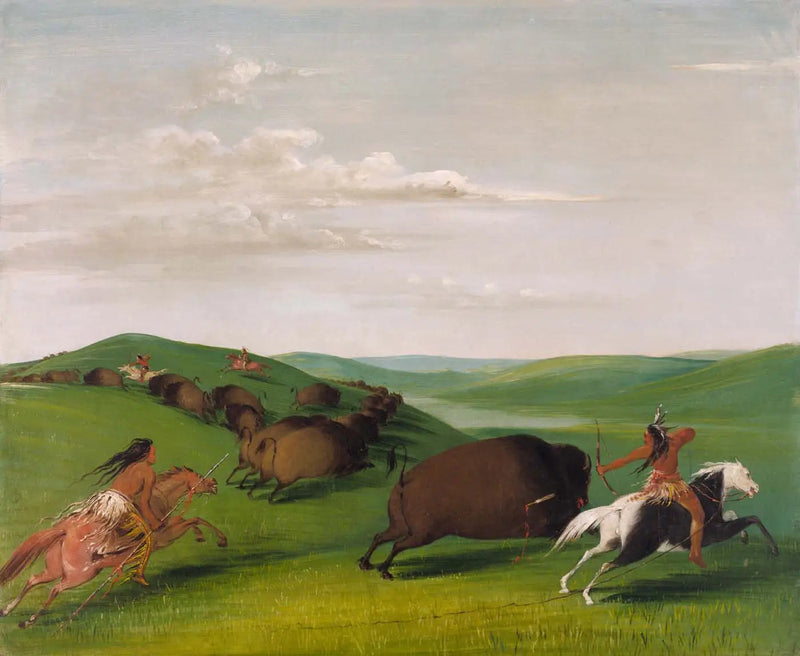 Bisonjagt med buer og spyd - George Catlin