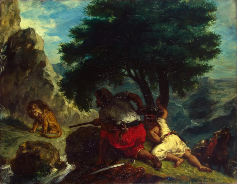 Løvejagt i Marokko - Eugène Delacroix