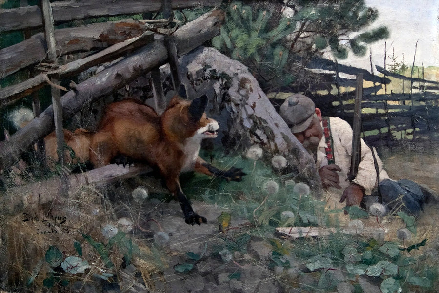 Chasseur et renard - Bruno Liljefors