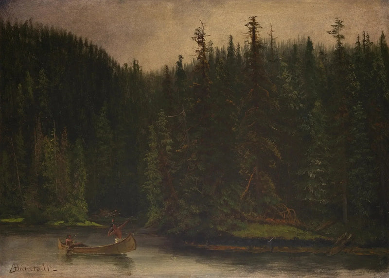 Indianere jægere i kano - Albert Bierstadt