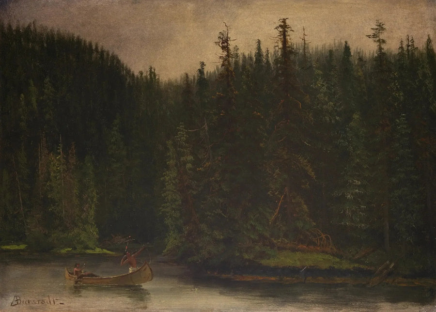 Indianere jægere i kano - Albert Bierstadt