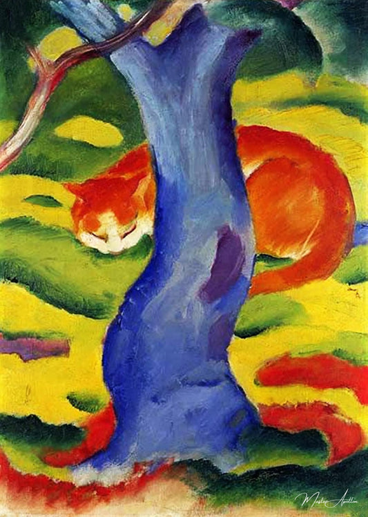 Chat derrière un arbre - Franz Marc - Reproductions de tableaux et peintures haut de gamme