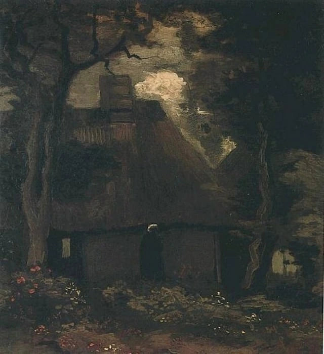 Chalet med træer og bondepige - Vincent van Gogh