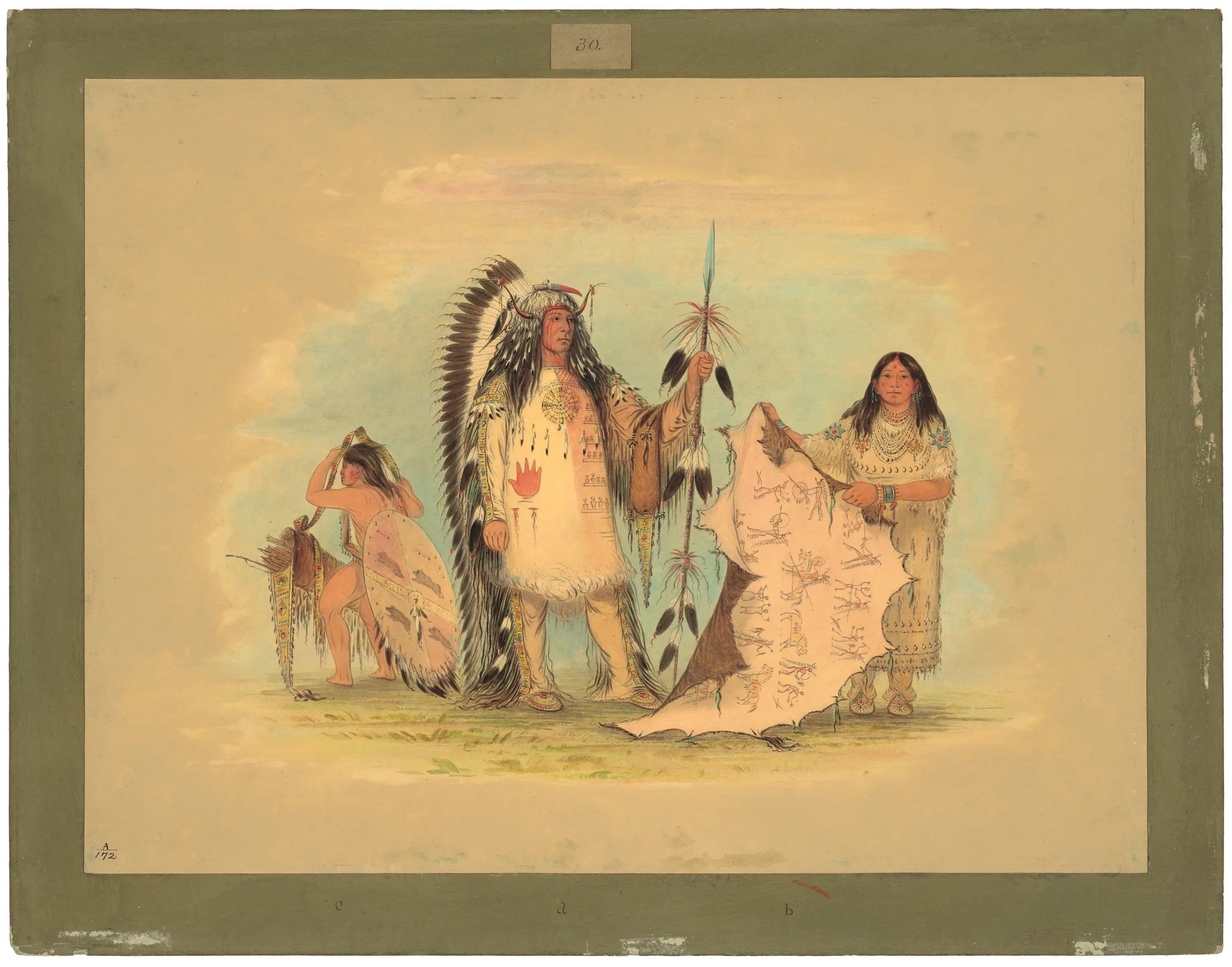 Chef de guerre mandan avec sa femme préférée - George Catlin - Alpha Reproduction