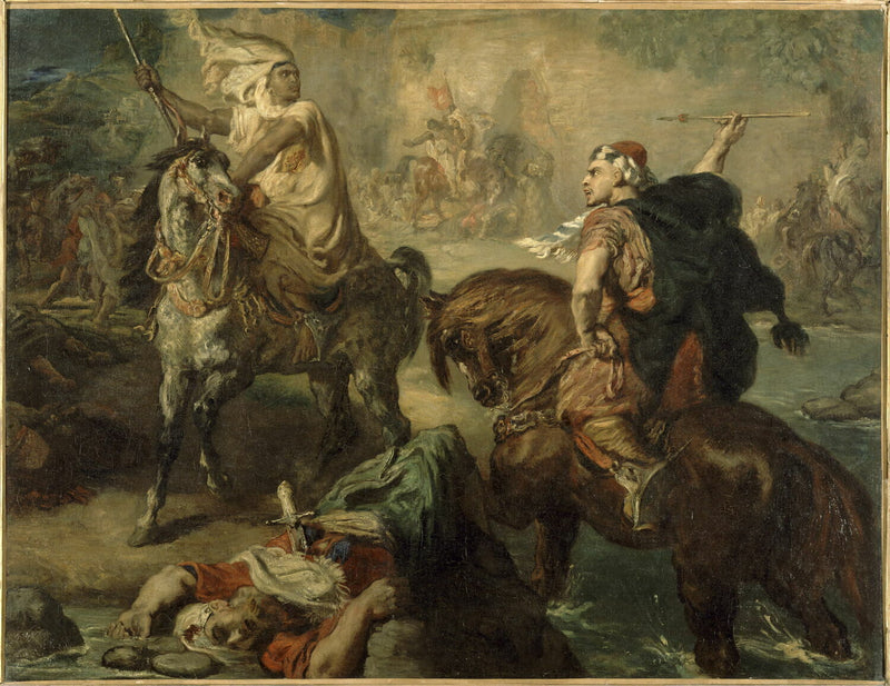Arabiske stammeledere, der udfordrer hinanden til enkeltkamp, under byens mure - Théodore Chassériau