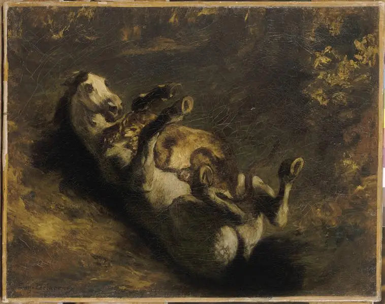 Hest angrebet af en løvinde - Eugène Delacroix