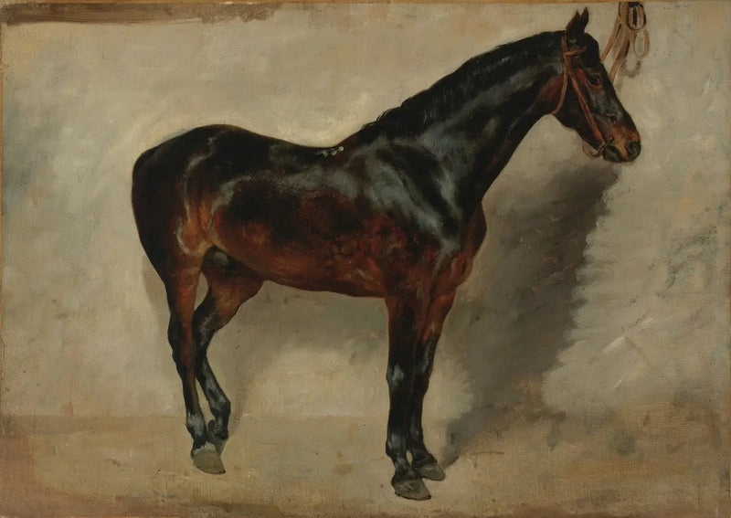 Brun hest ved stald - Eugène Delacroix