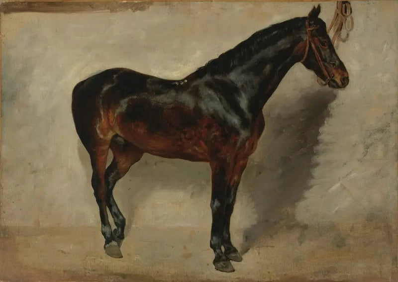 Brun hest ved stald - Eugène Delacroix