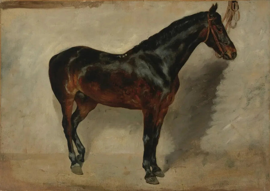 Brun hest ved stald - Eugène Delacroix
