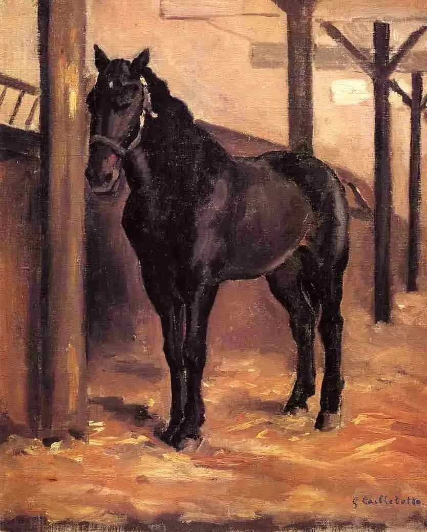 Brun hest i stalden - Gustave Caillebotte