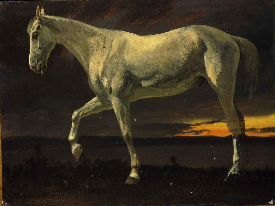 Hvid hest og solnedgang - Albert Bierstadt
