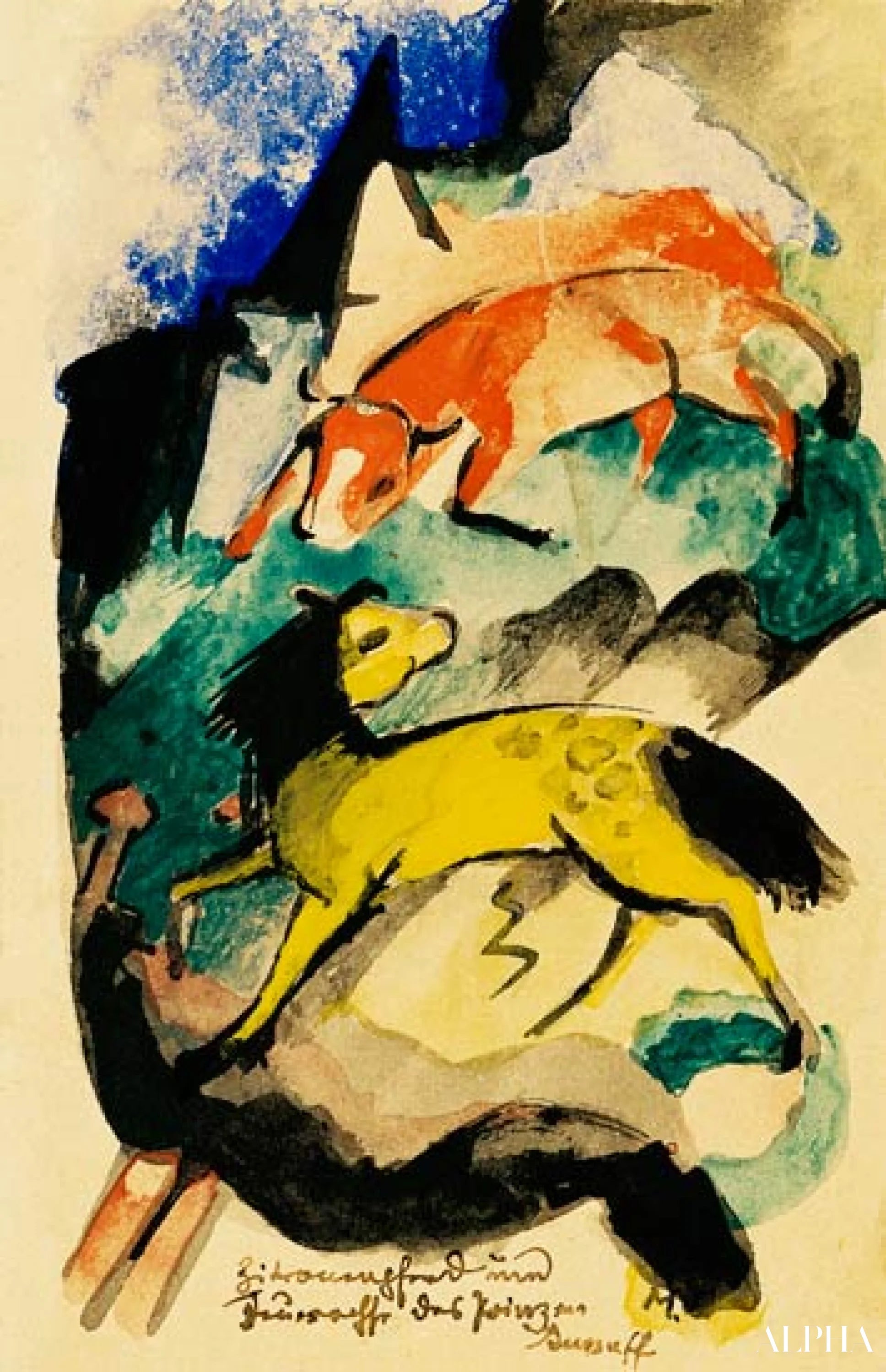 Citronhest og ildokse af prins Jussuff (på postkort til nogle Else elever fra fangekælderen) - Franz Marc - Reproduktioner af malerier og højkvalitets malerier
