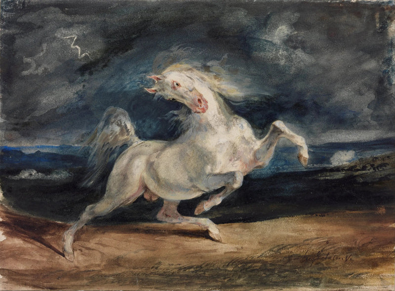 Skræmt hest af stormen - Eugène Delacroix