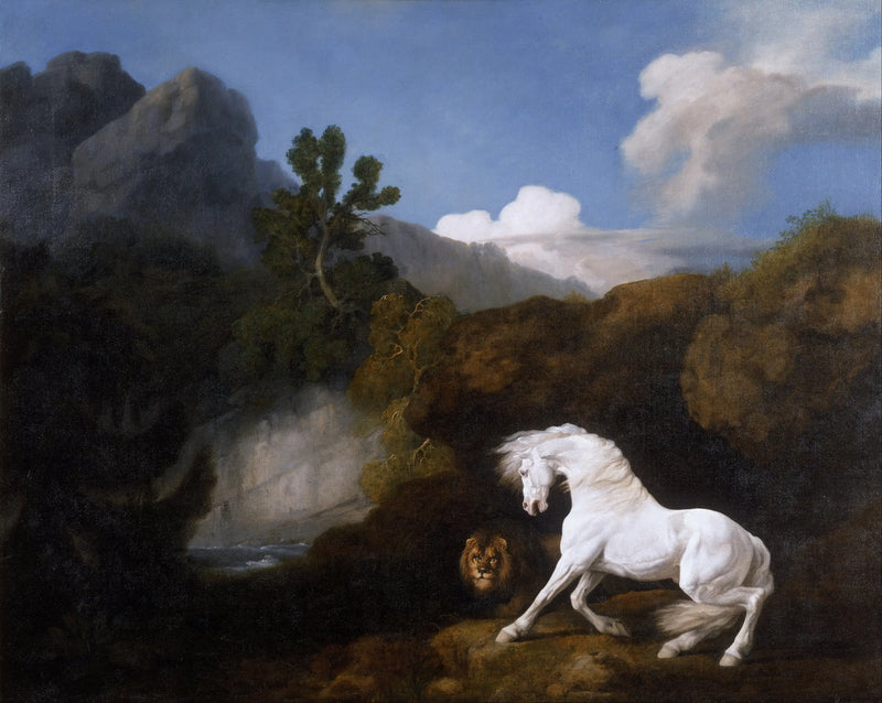 Bange hest foran en løve - George Stubbs
