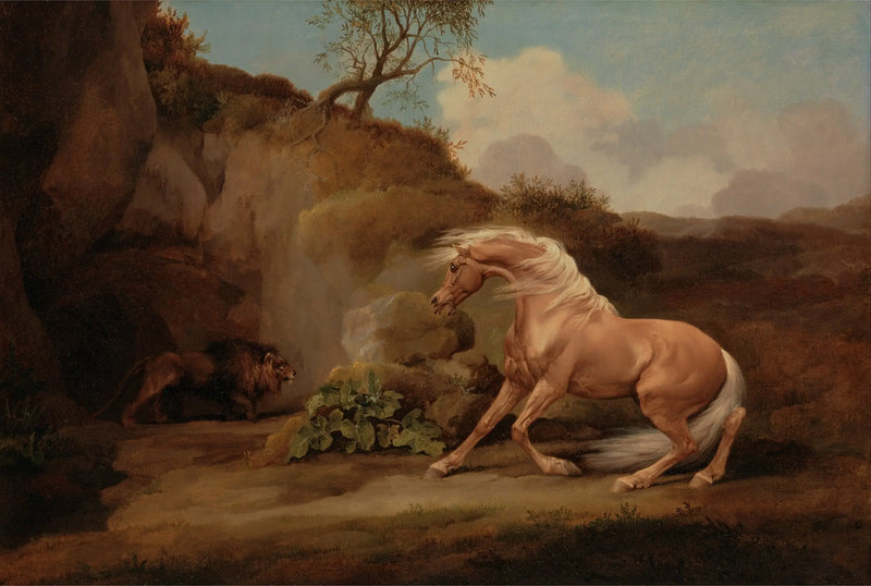 Bange hest foran en løve - George Stubbs
