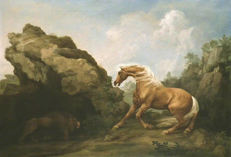 Bange hest foran løve - George Stubbs