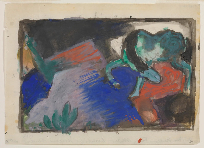 Grøn hest i et landskab - Franz Marc