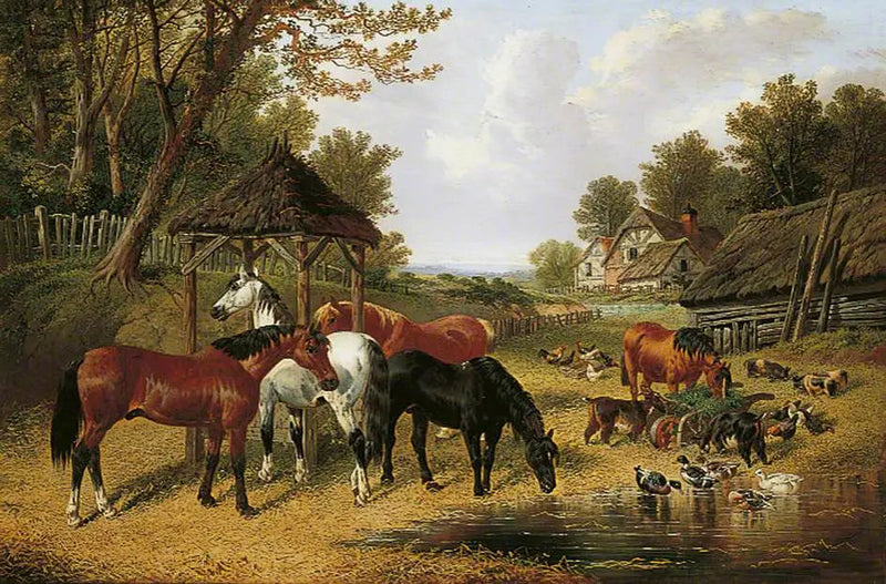 Heste ved kanten af en gårdsø - John Frederick Herring, Sr.