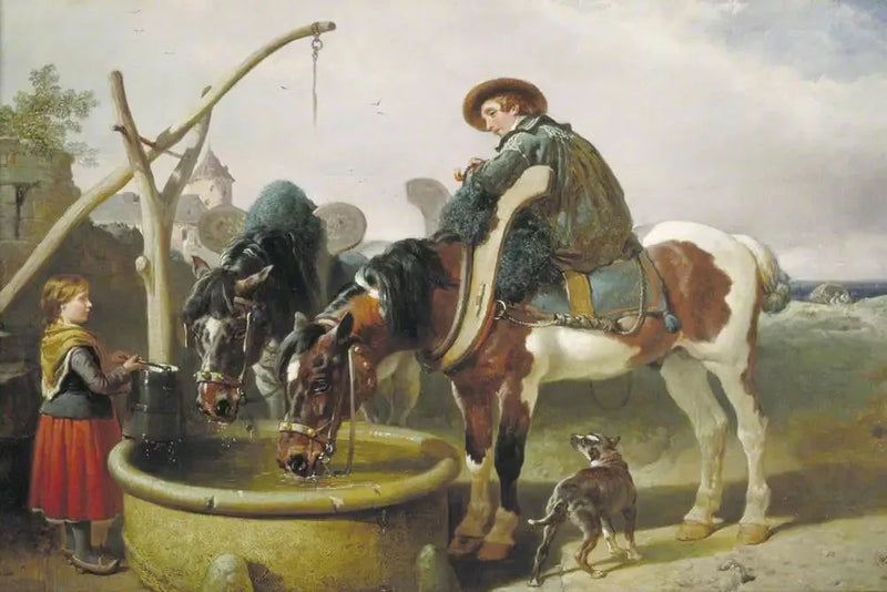 Heste ved brønden og Henry Bright (1814–1873) - John Frederick Herring, Sr.