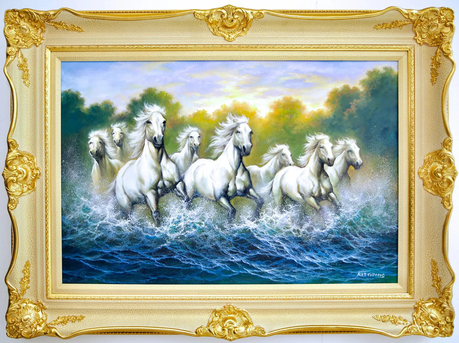 Hvide Heste og Floder  | 90 x 60 cm