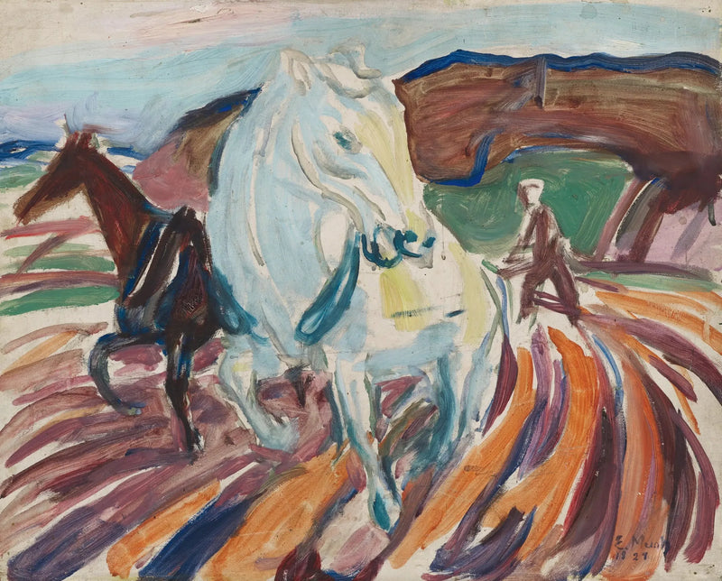 Pløjende heste - Edvard Munch